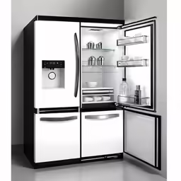 a modern kitchen features a large refrigerator with doors open
