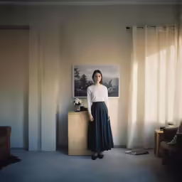 a woman is standing in an empty room