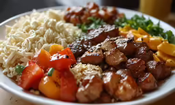 a white plate with different types of food on it