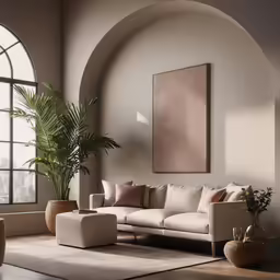 a living room filled with furniture and large windows