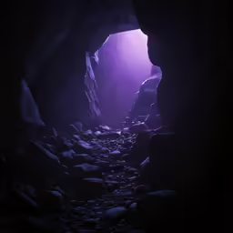 the light is shining brightly in the dark cave