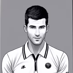 a black and white painting of a tennis player with his eyes wide open
