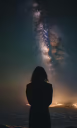 a person staring at the stars on a night sky