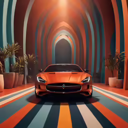 an orange sports car parked in a tunnel