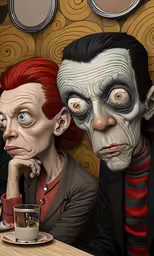 two puppets are shown next to a teacup