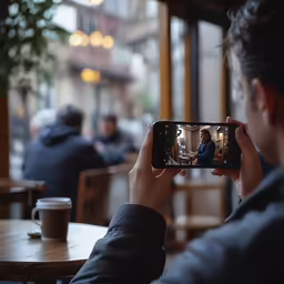 a man takes a picture of himself in a coffee shop