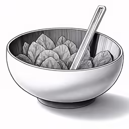 a bowl of bread and some spoons in it