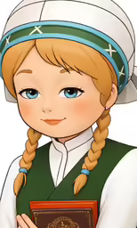 a child is wearing an old fashion costume and holding a book