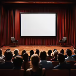 people are watching the movie on the large screen