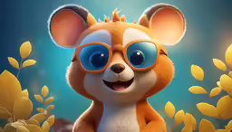 the animated character is dressed as a squirrel with goggles