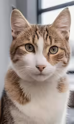the kitten looks at the camera with very serious look