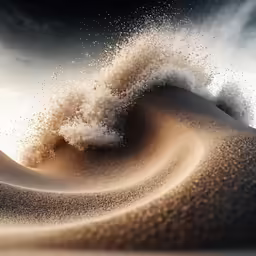 an artistic photograph of a wave hitting a sand dune