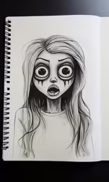 a pencil drawing of a girl with eyeballs