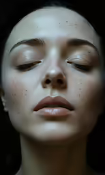 the face of a young woman with freckled eyes