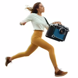a woman with an old fashioned film camera in her hand