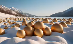 a bunch of balls are in the snow