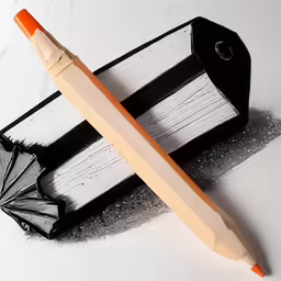 a wooden brush and sharpener in a container