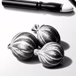 black and white drawing of three clamshells with an ink pen