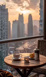 a cup of coffee and an empty drink mug sit on the table