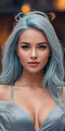 this is an image of a beautiful woman with blue hair