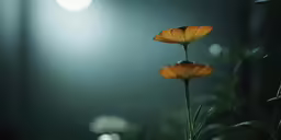 a single flower standing on top of a green plant