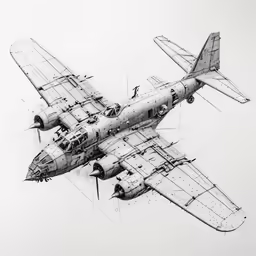 an old airplane has been drawn in some sort of ink