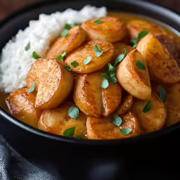 a plate of fried potatoes and rice