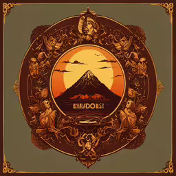 an illustrated poster depicting an enchanted landscape,a picture of a mountain and trees that says kriboost