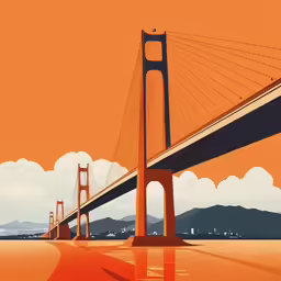 a large bridge is painted in orange and blue