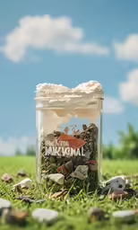an image of a jar with dirt and grass