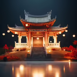 a chinese gate lit up in lights by lanterns