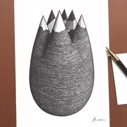 a drawing of a black and white cone