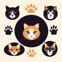 three cats and a dog with paw prints