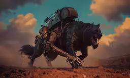 a picture of a person riding on a large animal