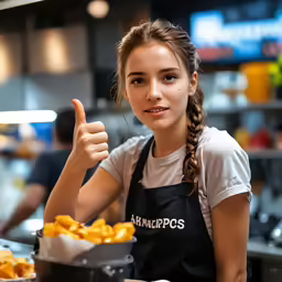 a young woman is pointing to something in the air