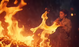 a woman making something in the fire with her hands