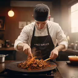 a chef is cooking a meal in his kitchen