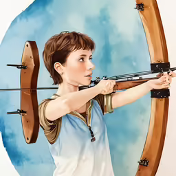 an artist of a boy aiming a bow at the target