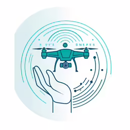 a hand holding up a blue and white djicu flying above a blue ring