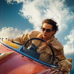 a man with sunglasses on sitting in a car