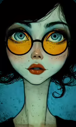 an image of a girl with round yellow eyes