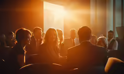 the back of a group of people sitting in chairs