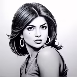 a drawing of a woman with big earrings