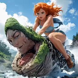 a woman riding on the back of a large shark
