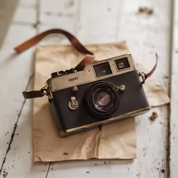 an old camera on a piece of paper on a table