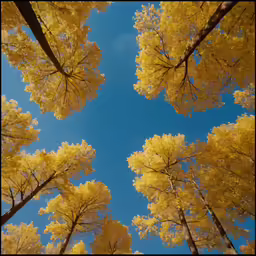 the bottom of a group of trees with yellow leaves