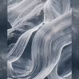 an abstract photograph of wavy, white road lines