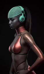 the young woman is wearing headphones and standing