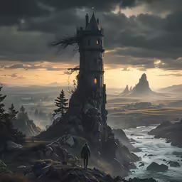 the dark tower is in the middle of a landscape