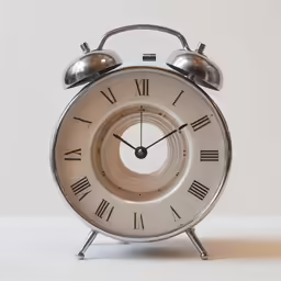 an alarm clock with its hand on top of it